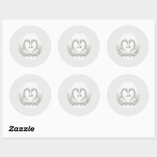Personalized Swan Wedding Stickers ラウンドシール (シート)