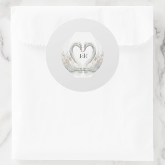 Personalized Swan Wedding Stickers ラウンドシール (バッグ)
