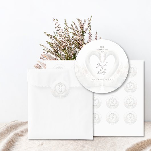 Personalized Swan Wedding Stickers ラウンドシール