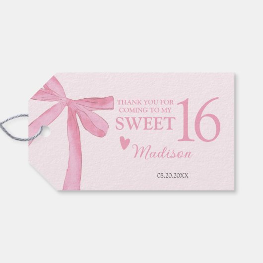 Personalized Sweet 16 Birthday Coquette Pink Bow  ギフトタグ (裏面横)