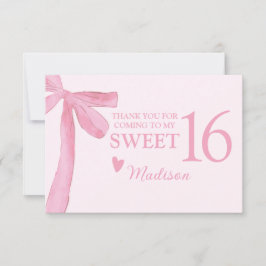 Personalized Sweet 16 Birthday Coquette Pink Bow  サンキューカード