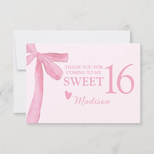 Personalized Sweet 16 Birthday Coquette Pink Bow  サンキューカード (正面)