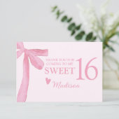 Personalized Sweet 16 Birthday Coquette Pink Bow  サンキューカード (スタンド正面)