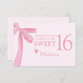 Personalized Sweet 16 Birthday Coquette Pink Bow  サンキューカード (正面/裏面)