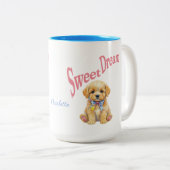 Personalized "Sweet Dream" Puppy Dog Watercolor Mu ツートーンマグカップ (正面右)