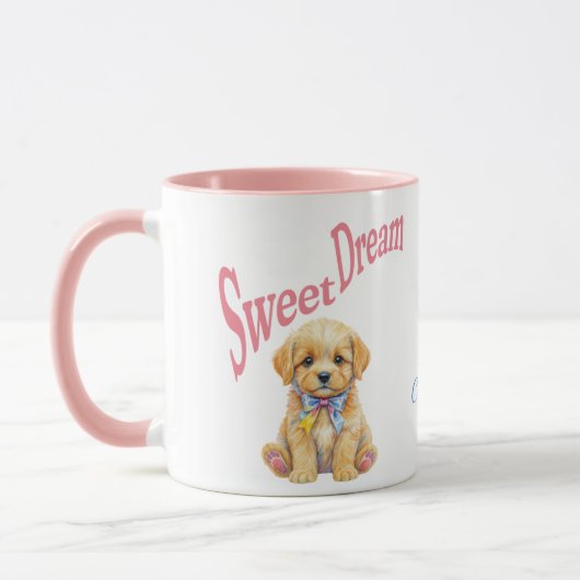 Personalized "Sweet Dream" Puppy Dog Watercolor Mu マグカップ (左)