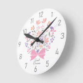 Personalized Sweet Dreams Floral Girls Wall Clock ラウンド壁時計 (傾斜)