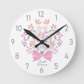 Personalized Sweet Dreams Floral Girls Wall Clock ラウンド壁時計 (正面)