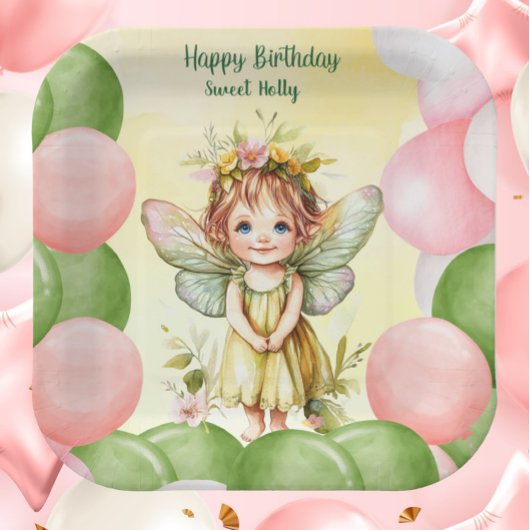 Personalized Sweet Fairy 1st Birthday Paper Plates ペーパープレート