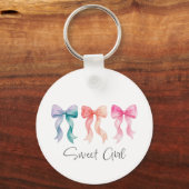 Personalized Sweet Girl Keychain | Custom Name Bow キーホルダー (正面)