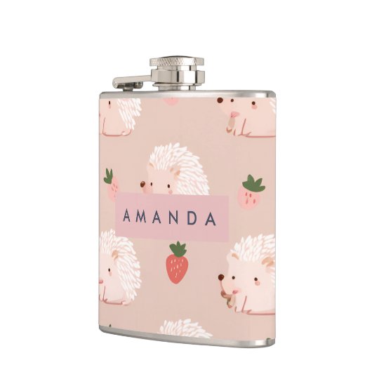 Personalized Sweet Hedgehog & Strawberry Pattern フラスク (左)