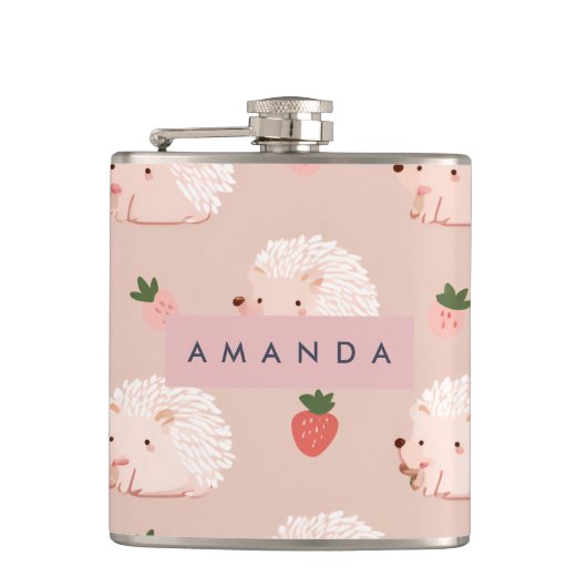 Personalized Sweet Hedgehog & Strawberry Pattern フラスク (正面)