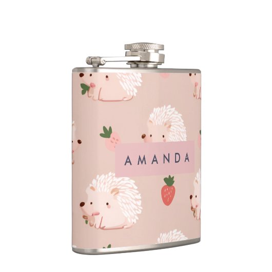Personalized Sweet Hedgehog & Strawberry Pattern フラスク (右)