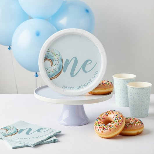 Personalized Sweet One Donut Birthday  ペーパープレート