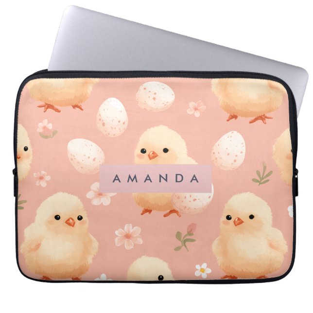 Personalized Sweet Pastel Baby Chick Pattern ラップトップスリーブ (正面)