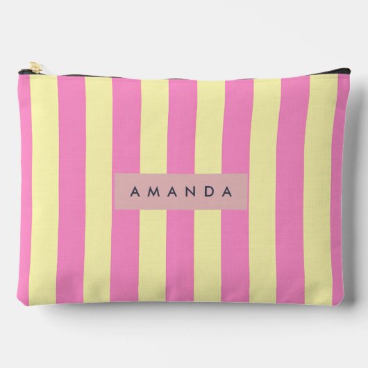 Personalized Sweet Pastel Pink and Yellow Stripe アクセサリーポーチ (正面)