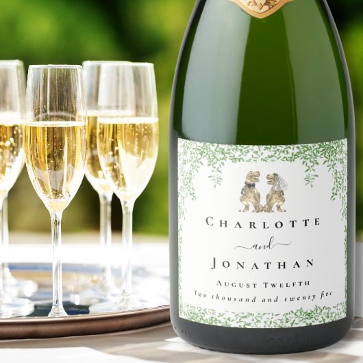 Personalized T-Rex Bride & Groom Dinosaur Wedding スパークリングワインラベル