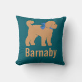 Personalized Tan Doodle Dog Dark Blue Green Pillow クッション (正面)