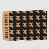 Personalized Tan Doodle Dog on Black  ゴルフタオル (横)
