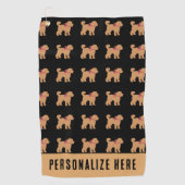 Personalized Tan Doodle Dog on Black  ゴルフタオル (正面)