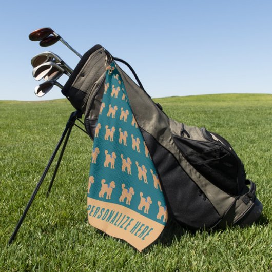 Personalized Tan Doodle Dog on Dark Blue Green ゴルフタオル