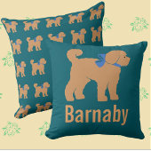 Personalized Tan Doodle Dog on Dark Blue Green ゴルフタオル