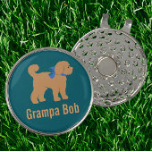 Personalized Tan Doodle Dog on Dark Blue Green ゴルフタオル