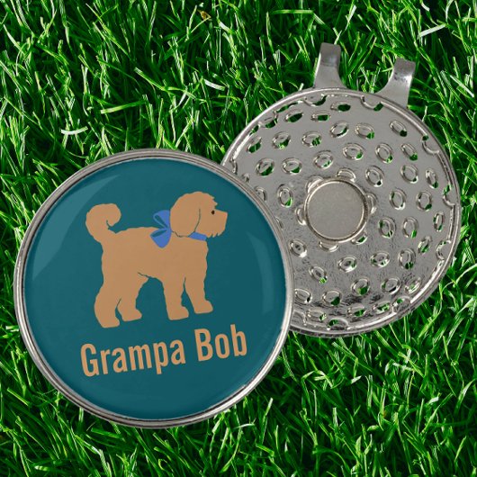 Personalized Tan Doodle Dog on Dark Blue Green ゴルフタオル