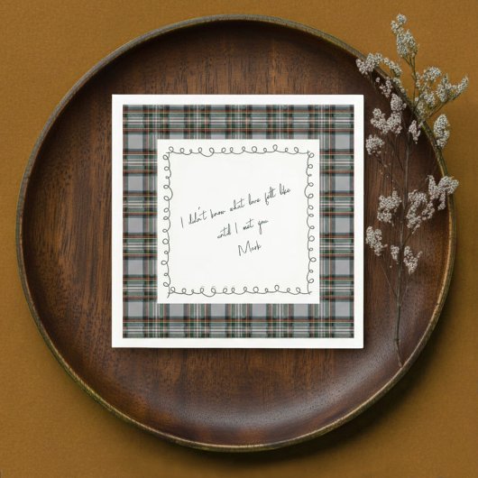 Personalized Tartan Border Love Note Napkin  スタンダードカクテルナプキン
