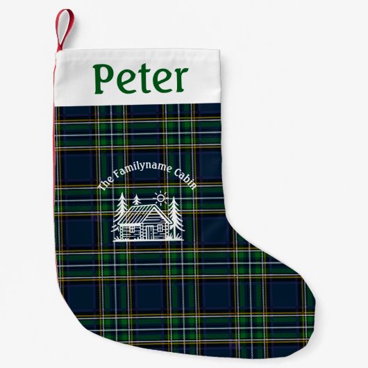 Personalized Tartan Family Cabin Christmas  スモールクリスマスストッキング (正面)
