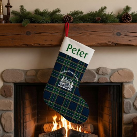 Personalized Tartan Family Cabin Christmas スモールクリスマスストッキング