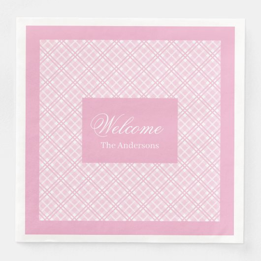 Personalized Tartan Napkins Chic Pink Tableware (正面)