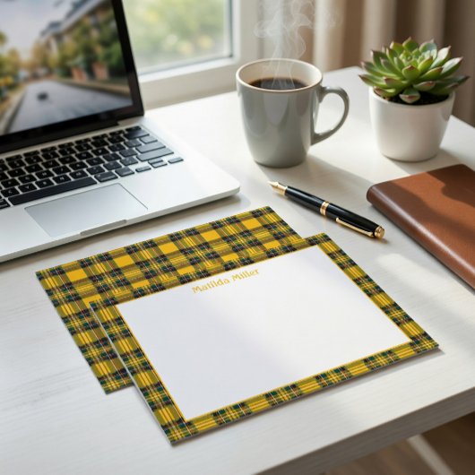 Personalized Tartan Note Card with Plaid Backgroun ノートカード