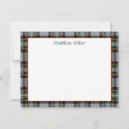 Personalized Tartan Note Card with Plaid Backgroun ノートカード