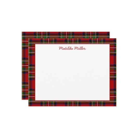 Personalized Tartan Note Card with Plaid Backgroun ノートカード (正面/裏面インサイチュ)