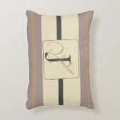 Personalized Taupe Gold Stripe Modern Neutral Chic アクセントクッション (正面(垂直))