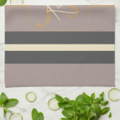 Personalized Taupe Gold Stripe Modern Neutral Chic キッチンタオル (折り畳み)