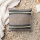 Personalized Taupe Gold Stripe Modern Neutral Chic クッション (ブランケット)
