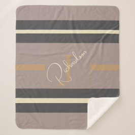 Personalized Taupe Gold Stripe Modern Neutral Chic シェルパブランケット