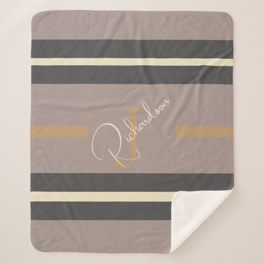 Personalized Taupe Gold Stripe Modern Neutral Chic シェルパブランケット (正面)
