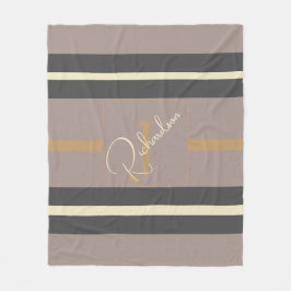 Personalized Taupe Gold Stripe Modern Neutral Chic フリースブランケット