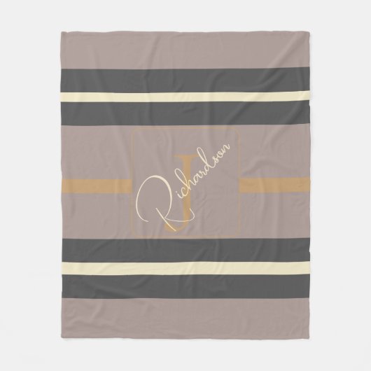 Personalized Taupe Gold Stripe Modern Neutral Chic フリースブランケット (正面)