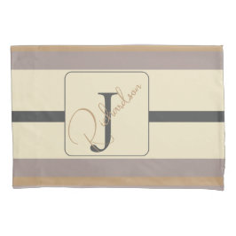 Personalized Taupe Gold Stripe Modern Neutral Chic 枕カバー