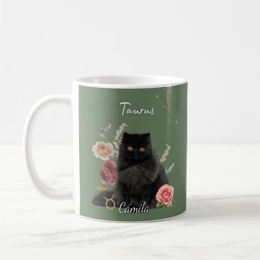 Personalized Taurus Cat Mug with Name コーヒーマグカップ (左)