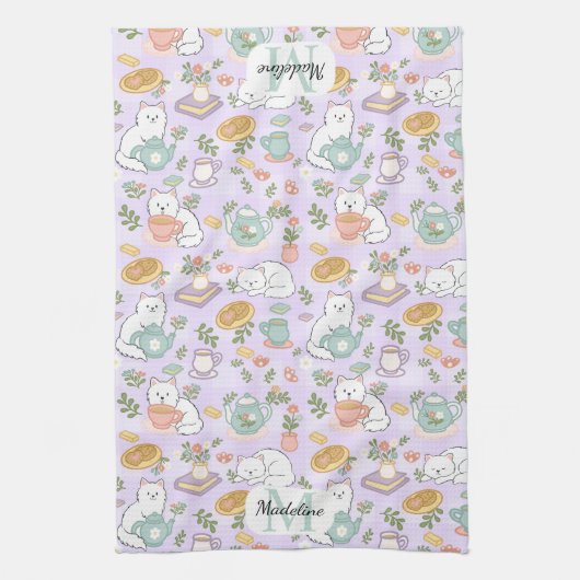 Personalized Tea & Baker Cat Monogram キッチンタオル (縦)