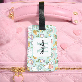 Personalized Tea Bookish Cats Girl Mint Green ラゲッジタグ
