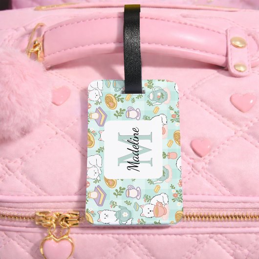 Personalized Tea Bookish Cats Girl Mint Green ラゲッジタグ
