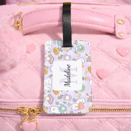 Personalized Tea & Bookish Cats Girl Purple ラゲッジタグ