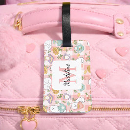 Personalized Tea Bookish Cats Girl Traveling Pink ラゲッジタグ