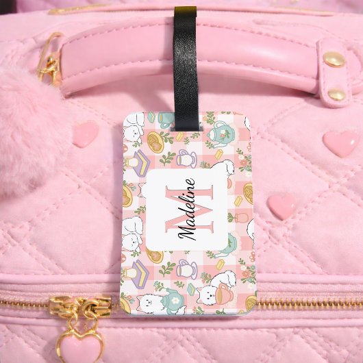 Personalized Tea Bookish Cats Girl Traveling Pink ラゲッジタグ